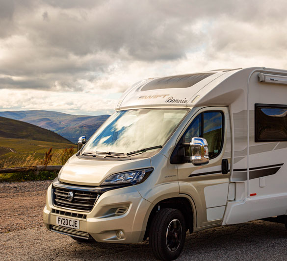 shows a motorhome in the Highlands of Scotland